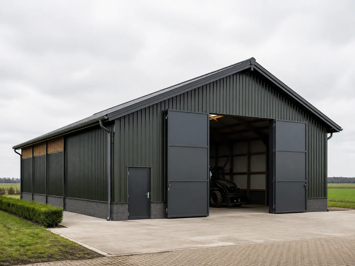 Concept van een agrarische stalen opslagloods